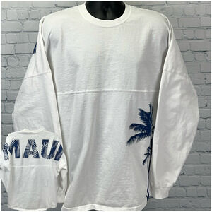 Maui Hawaii Spirit Jersey T Shirt Palm Tree Beach Long Sleeve White Tee L Large